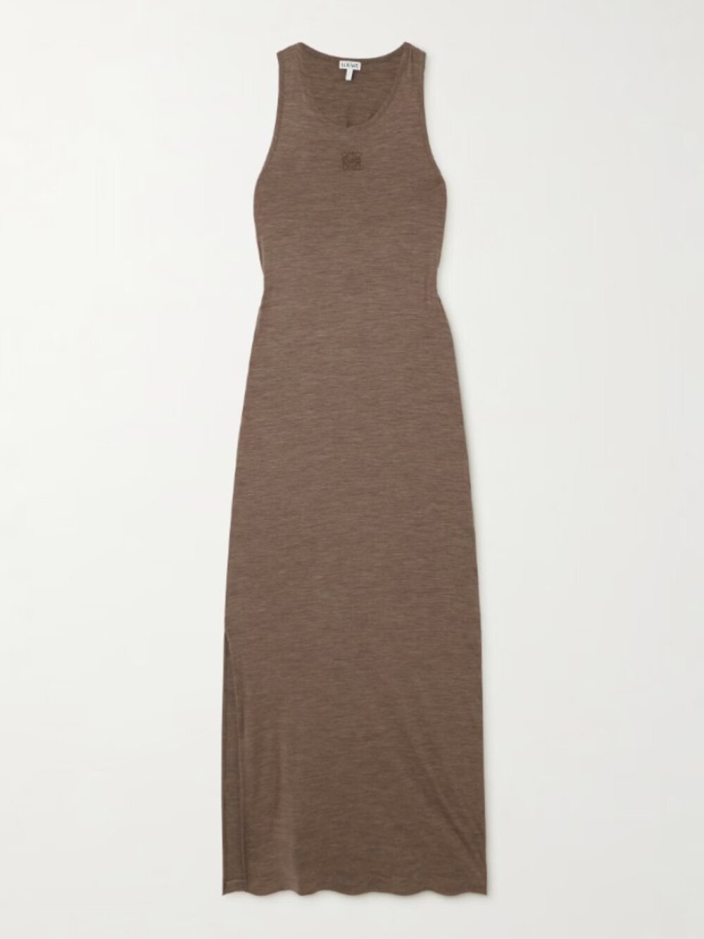 LOEWE ANAGRAM EMROIDERED TWIST-BACK WOOL-BLEND JERSEY TANK MAXI DRESS SIZE M NWT